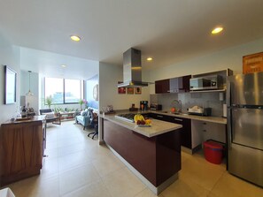 Fridge, microwave, oven, stovetop - Blue Horse Apartment in New Polanco. (Mexico City)