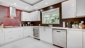 Fridge, microwave, oven, dishwasher