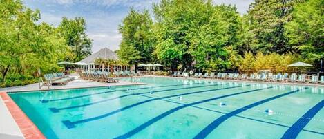 Una piscina techada, una piscina al aire libre