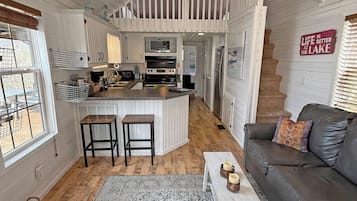 Televisión, chimenea, reproductor de DVD y libros