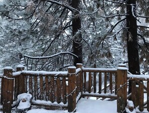 Winter scenery surrounds a serene fence in a natural setting.