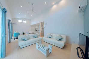 Villa, 2 Bedrooms, Non Smoking | Living area | 43-inch flat-screen TV with digital channels, TV