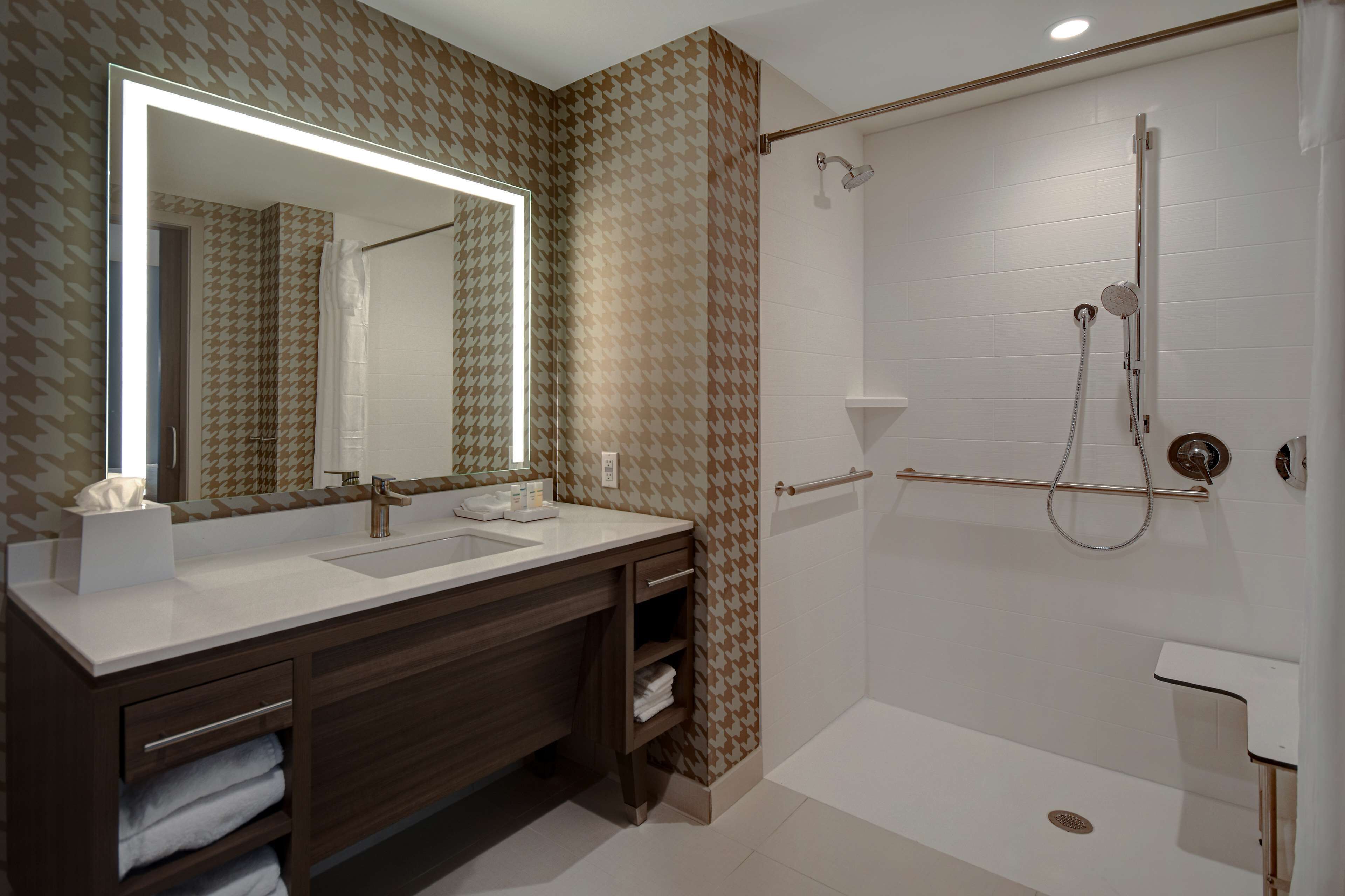 suite, 1 king bed, accessible (roll-in shower) | bathroom shower