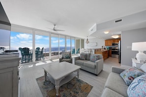 TV - Corner Condo w/ Panoramic Views of the Gulf & Lagoon | Pool & Sauna | Sleeps 10 (Gulf Shores)