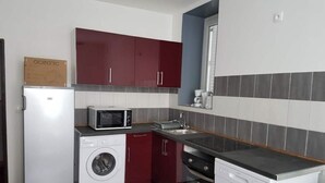 A compact kitchen with a washing machine, microwave, oven, and dishwasher. - La Belle Auvergne 1 / F2 - 3 people (Condat)