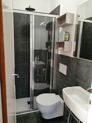 Combined shower/tub, jetted tub, hair dryer, bidet