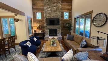 Smart TV, fireplace, foosball, table tennis