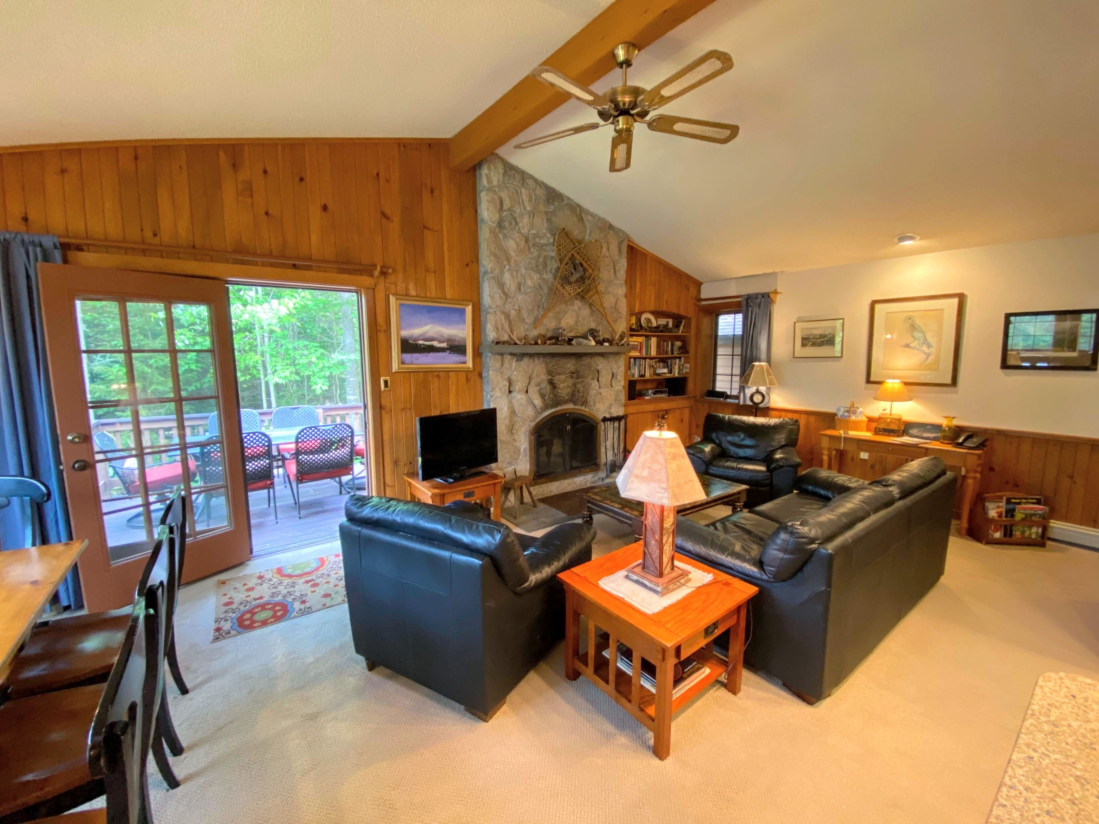 TV, fireplace, foosball, books