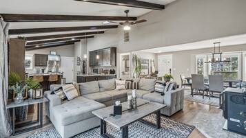 Smart TV, fireplace, video games, offices