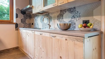 Kühlschrank, Mikrowelle, Herdplatte, Geschirrspüler