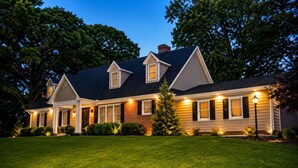 A two-story house with a well-maintained lawn, a brick chimney, and multiple windows. - Solon Serenity: A Beautiful, Serene Setting with Mtn Views, Weekly and Monthly Discounts! (Mount Solon)