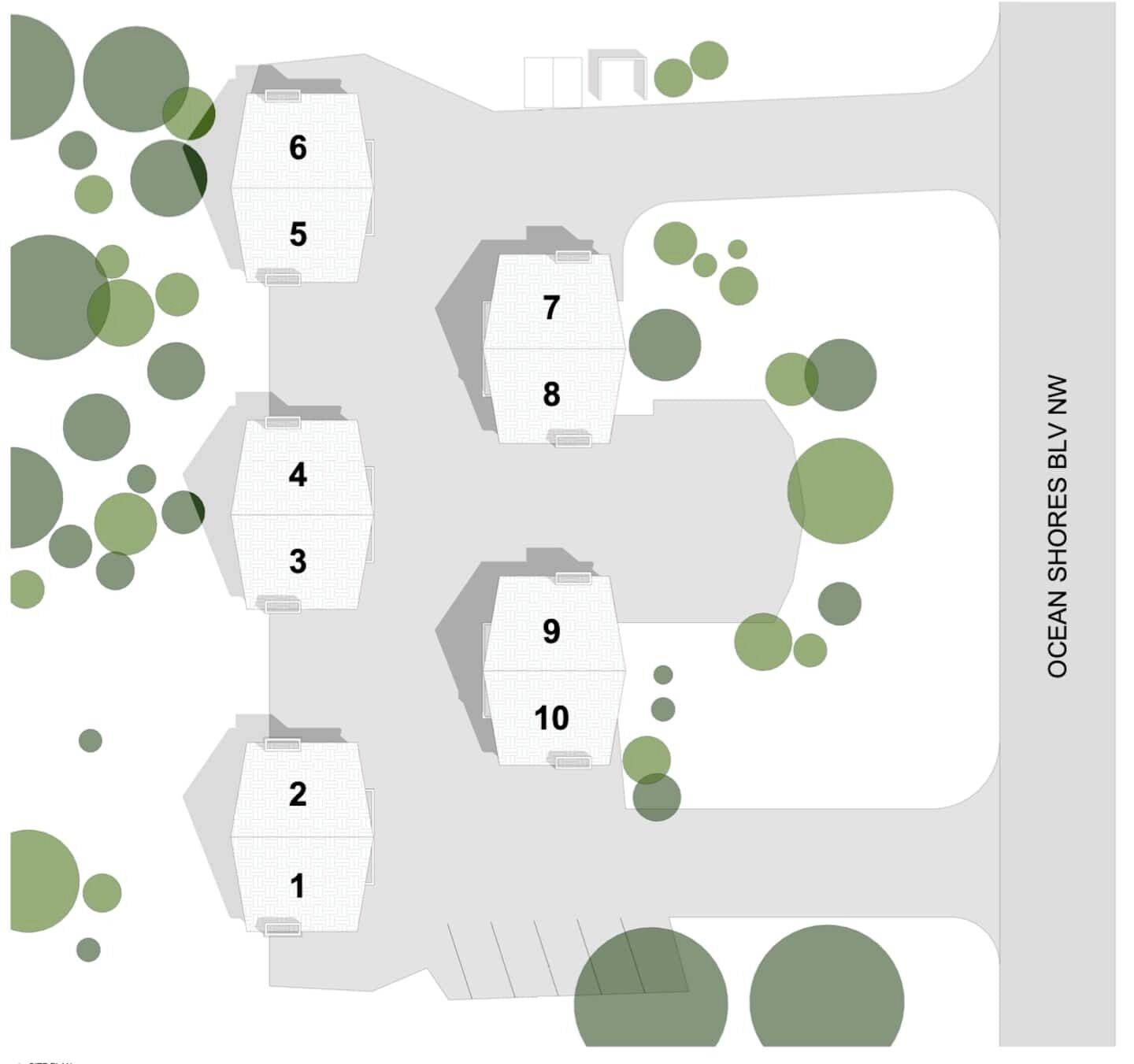 Plano de planta de un hotel con 10 habitaciones numeradas dispuestas en forma de U.