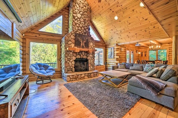 Smart TV, fireplace, video games, DVD player