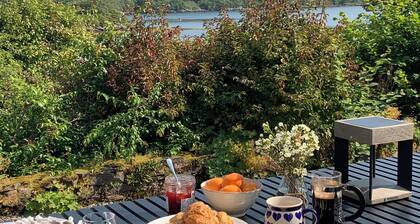 Tranquil modern home, stunning sea and mountain views, private shoreline access.