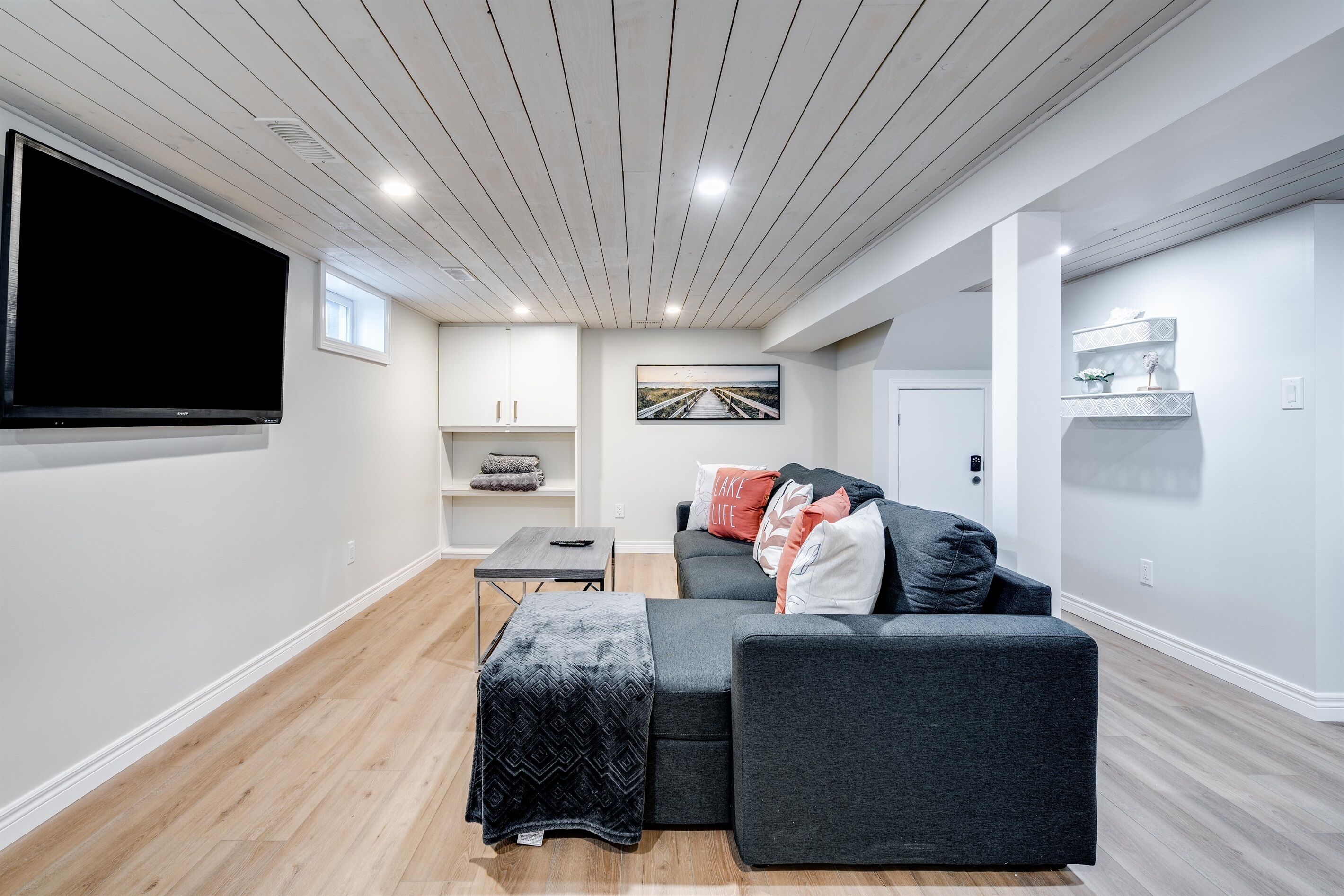 TV connectée, cheminée, livres