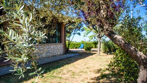 A stone building with a stone facade and a clear view of the surrounding greenery.