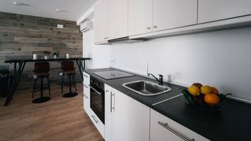 Fridge, microwave, oven, dishwasher