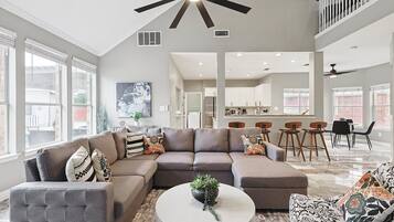 TV, fireplace, offices