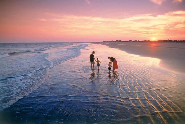 Enjoy a serene beach experience with gentle waves and plenty of space for relaxation and leisure activities.