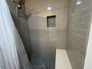 Hair dryer, towels, soap