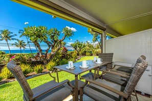 Outdoor dining - Direct Ocean Views at Kihei Akahi A105: Spacious 2-Level Townhouse, Beach Access (Kihei)