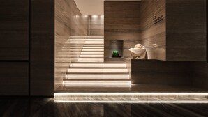 A modern staircase with illuminated steps leading to a reception area. - Crowne Plaza Hohhot City Center by IHG (Hohhot)