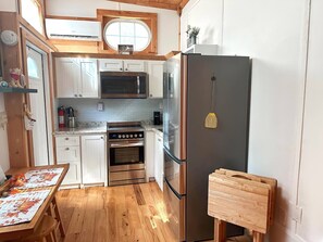 Frigorífico, microondas, horno y placa de cocina