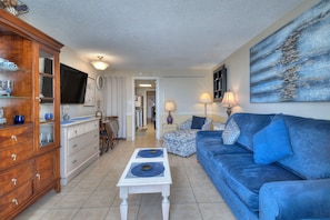 The ocean front living room is fabulous for movie night with the family.