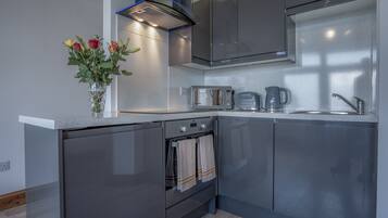Apartment (1 Bedroom) | Private kitchen | Fridge, microwave, oven, stovetop