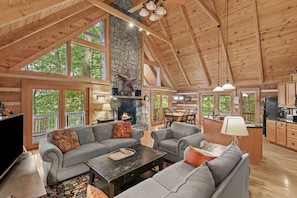 TV, fireplace