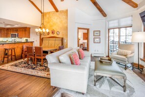 Smart TV, fireplace, DVD player, books