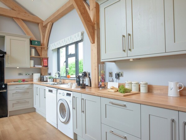 Fridge, microwave, dishwasher, high chair