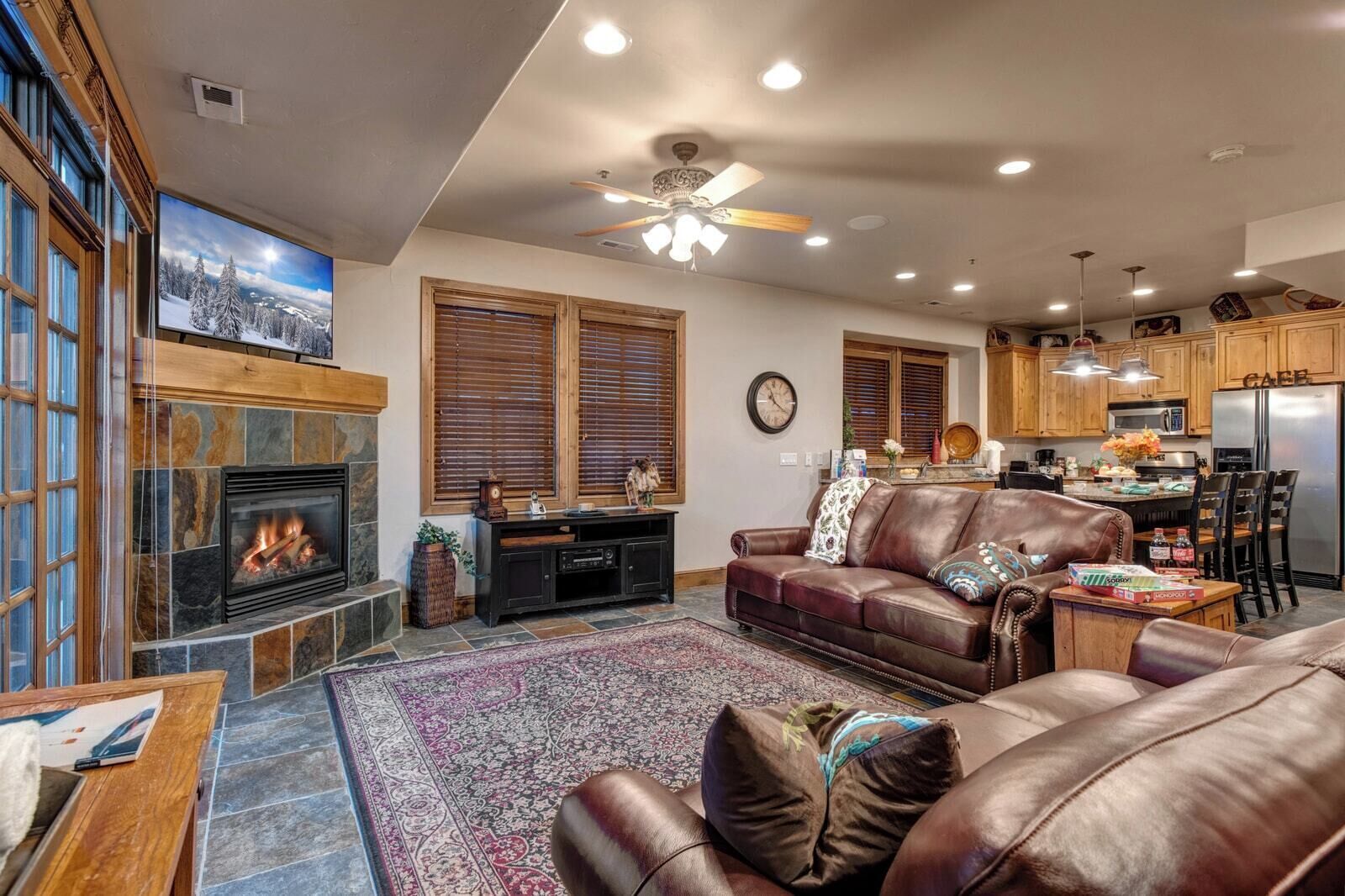 TV, fireplace