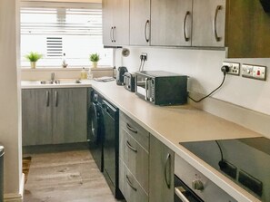 Dishwasher, high chair, cookware/dishes/utensils
