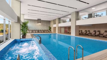 Indoor pool, seasonal outdoor pool, sun loungers