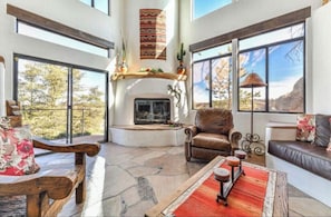 Smart TV, fireplace, Netflix, books