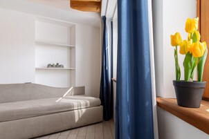 Appartamento Deluxe | Area soggiorno | TV a schermo piatto 43 pollici con canali via cavo, TV