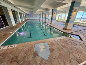 Indoor pool, outdoor pool - ★Stylish & Comfy ☀Sunrise & Ocean View 65" Smart TV w/Ocean Front Balcony (Daytona Beach)