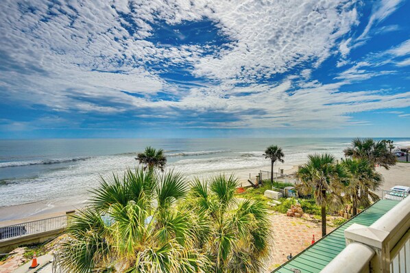 On the beach, sun-loungers, beach towels