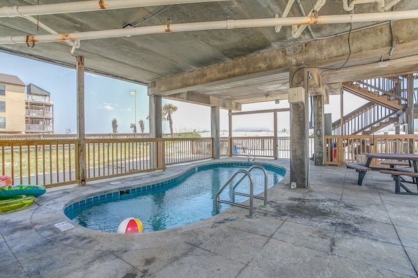 The community pool, perfect shady reprieve after a long day at the beach