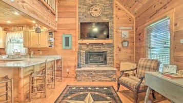 Smart TV, fireplace, foosball