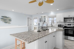 Fridge, microwave, oven, stovetop - "Kindred Spirit" - Oceanfront Home w/ Private Pool, 5 Bedrooms / 3.5 Bathrooms (Holden Beach)