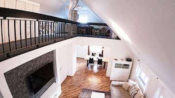 TV, books, music library, stereo