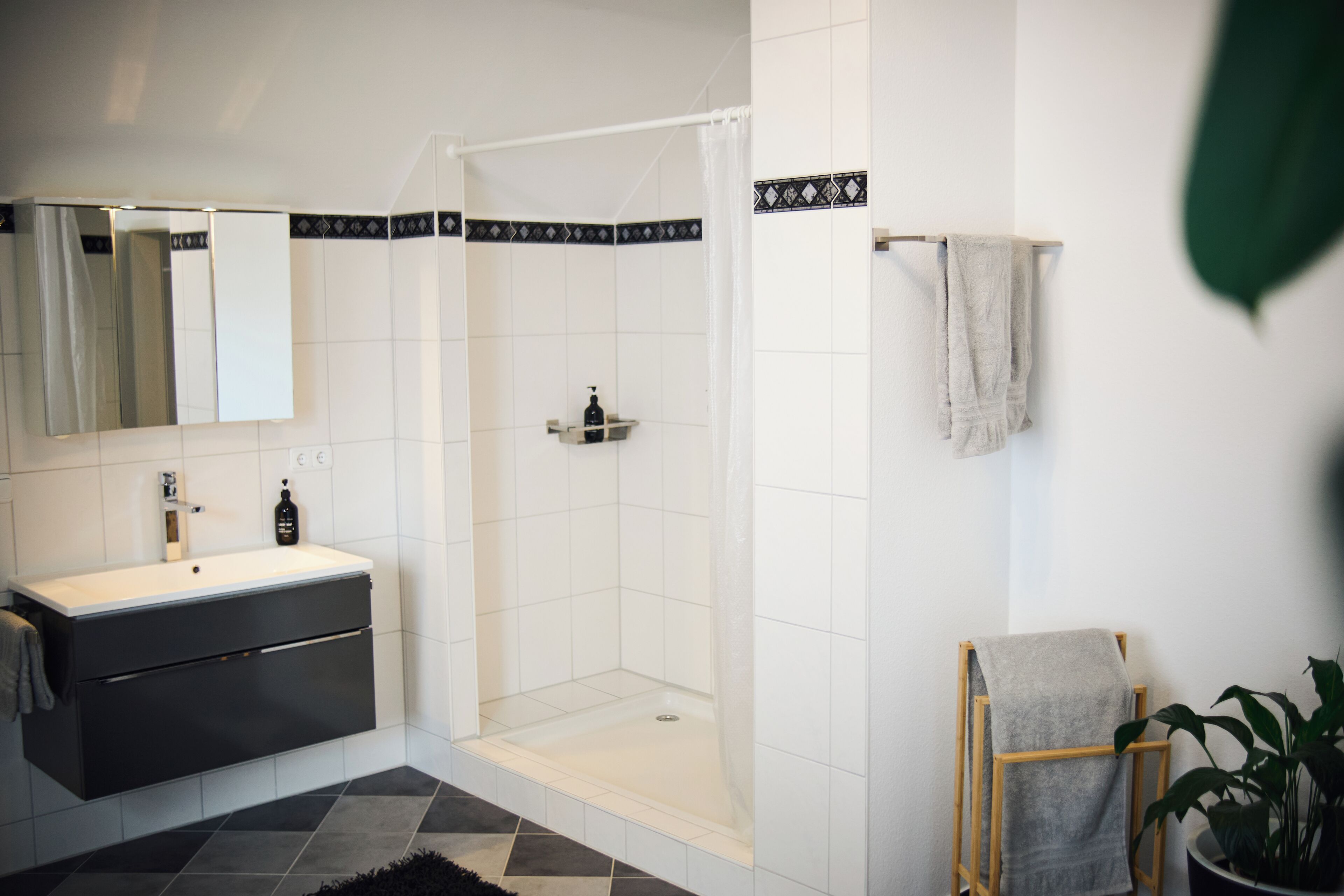 Dusche, Haartrockner, Handtücher, Seife