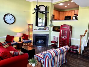 Smart TV, fireplace, video games, table football