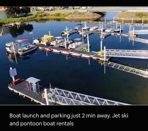 Launch your day with a boat from the marina, where rentals and parking are just a short walk away.