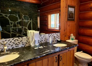 Shower, towels, soap, shampoo