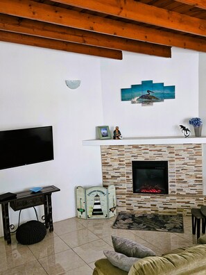 Smart TV, chimenea, Netflix y reproductor de DVD