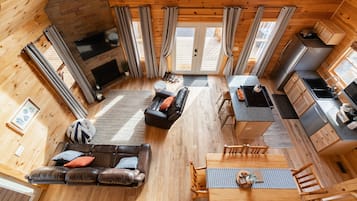 Smart TV, fireplace, video games, DVD player