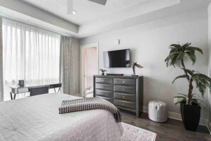 2 bedrooms, desk, iron/ironing board, travel cot